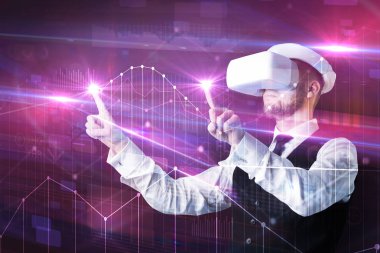 Dostum Vr ile ayakta koruyucu gözlük ve grafikler grafikler