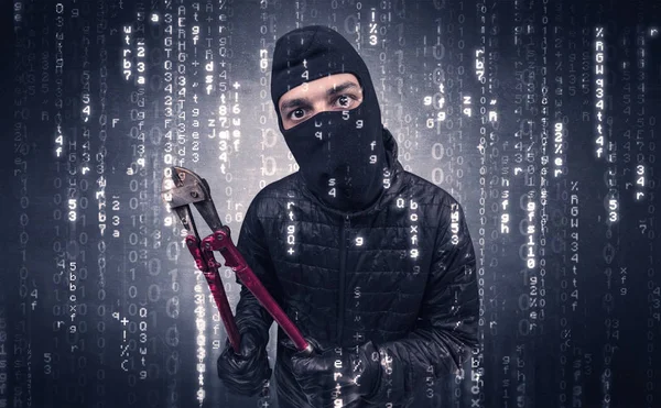 Burglar in action with encoded concept. — Stock Photo, Image