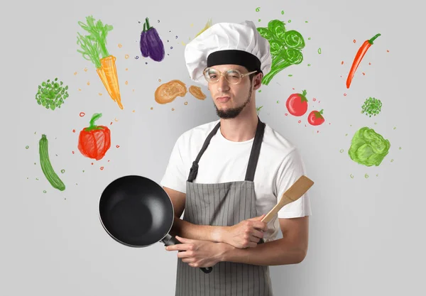 Vařit s barevnými kreslených zelenina — Stock fotografie