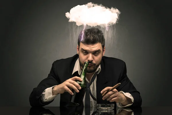Drunk disappointed man with hard time, overcast concept — Stock Photo, Image