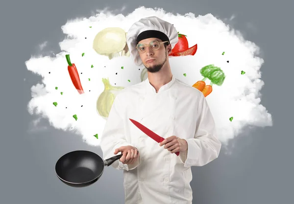 Zelenina na cloud s mužské cook — Stock fotografie