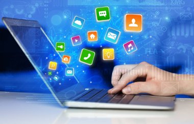 Uygulama grafik ve rapor kavramı sıçrayan ile dizüstü kullanarak ele