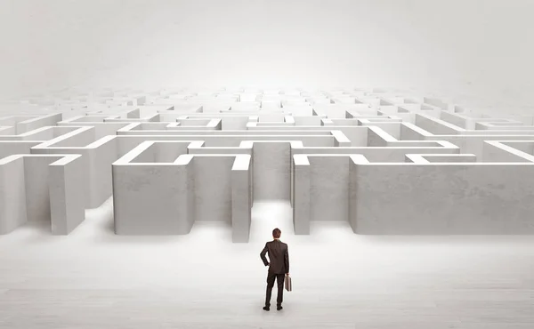 Empresário escolhendo entre entradas na borda de um labirinto — Fotografia de Stock