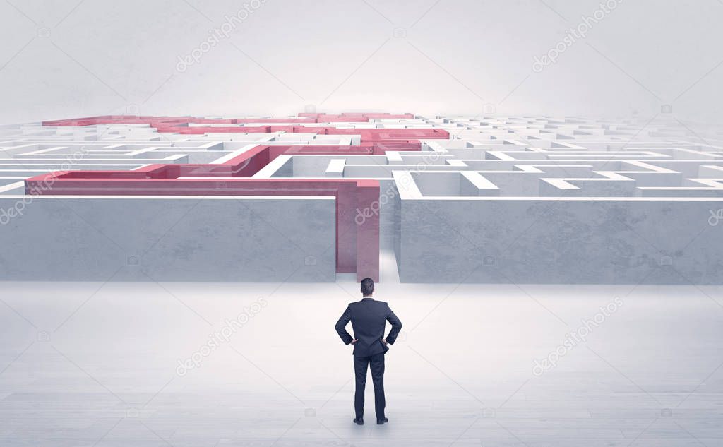Businessman starting a stated labyrinth