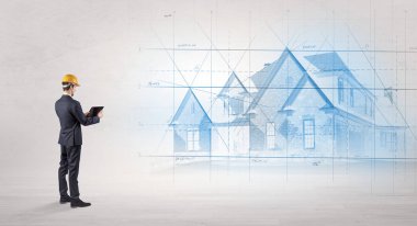 Ev planı ile ayakta mimar