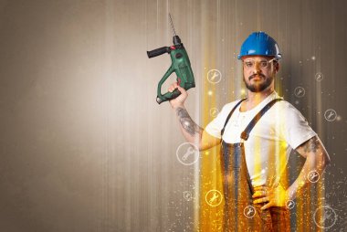 Manual worker with wrench symbol. clipart