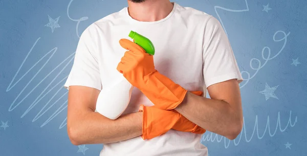 Swabber z pomarańczowym gumowe rękawiczki — Zdjęcie stockowe