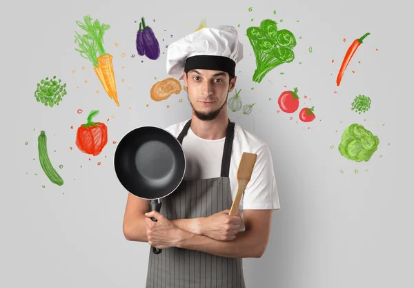 Cuire avec des légumes dessinés colorés — Photo