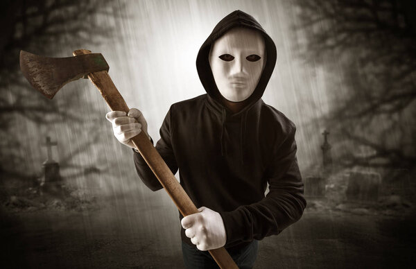 Aggressive hunter in abandoned graveyard concept