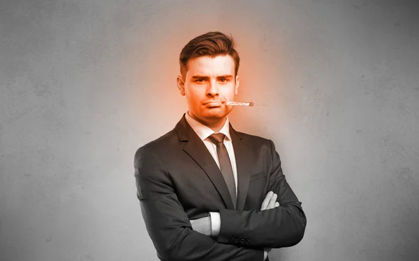 Sick businessman with burning red head concept — Stock Photo, Image