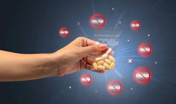Concetto anti-droga e pillole per dare le mani — Foto Stock
