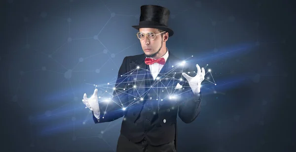 魔术师在他的手几何连接 — 图库照片