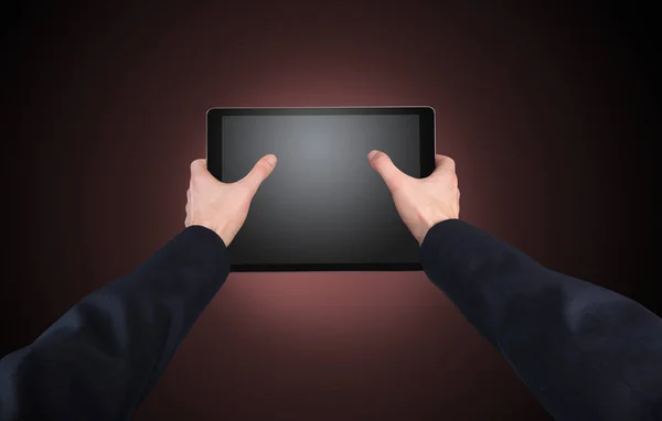 Hand using tablet with copy space — Stock Photo, Image