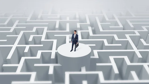 Empresário em pé no topo de um labirinto — Fotografia de Stock