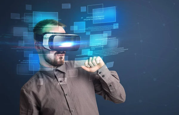 Biznesmen z goglami wirtualnej rzeczywistości — Zdjęcie stockowe