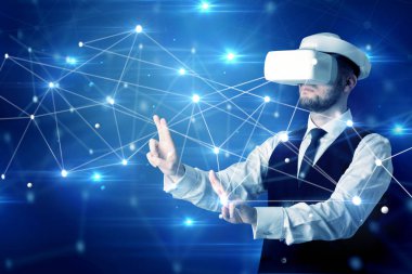 3D bağlantı ve ağ işaretleri dokunmadan adam