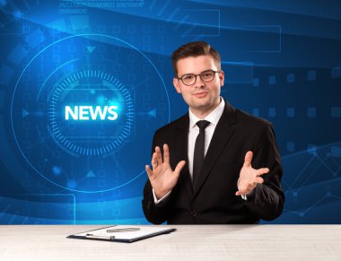 Tehnology arka plan haberle söylüyorum Modern televizyon sunucusu