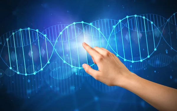 Hand touching DNA molecule — Stock Photo, Image