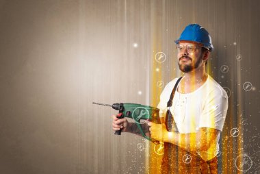 İngiliz anahtarı simgesi olan işçi.