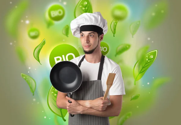 Bio levelek fogalmát, és a cook-portré — Stock Fotó