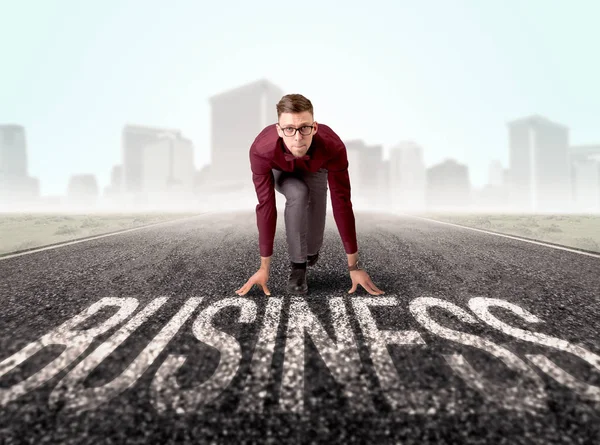 Businessman at start line — Stock Photo, Image