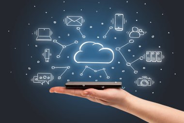 El telefon bulut teknoloji sistem konsepti ile çalışma