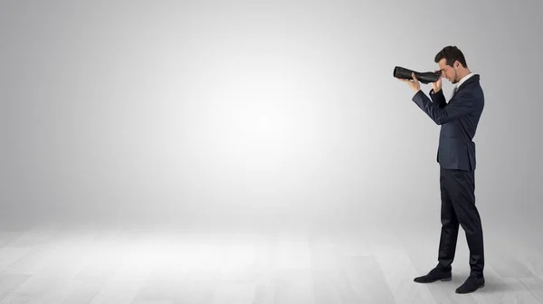 Businessman Looking Forward Binoculars Empty Space — Stock Photo, Image