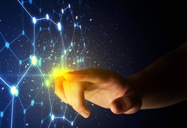 Connectivty kavramı ile çevrili ışık demeti dokunmadan parmak