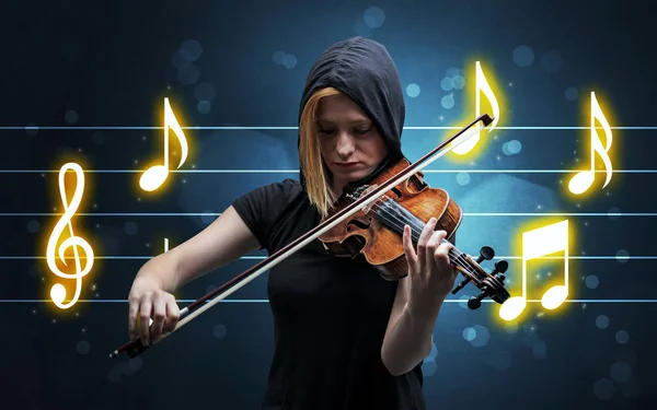 Jovem violinista com folha de música — Fotografia de Stock