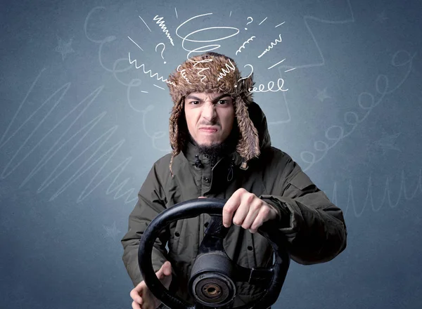 Man holding steering wheel — Stock Photo, Image