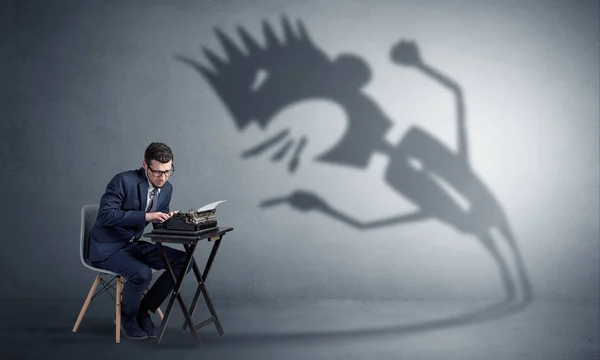 Man working and he is afraid of a yelling shadow — Stock Photo, Image