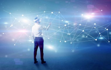 İşadamı vj gözlük ve bağlantı kavramı ile