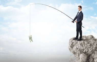 İşadamı Balık tutma Doları bir rock