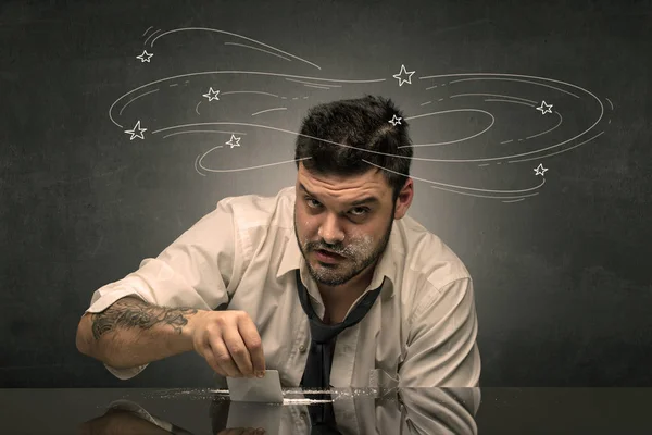 Drunk man at his office with doodle concept — Stock Photo, Image