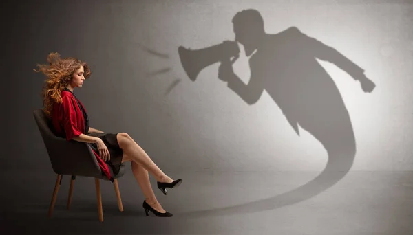 Dark shadow yelling to elegant lady — Stock Photo, Image