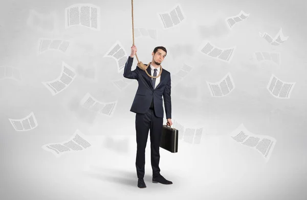 Burnout businessman with flying documents concept — Stock Photo, Image