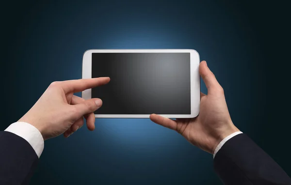 Hand using tablet with copy space — Stock Photo, Image
