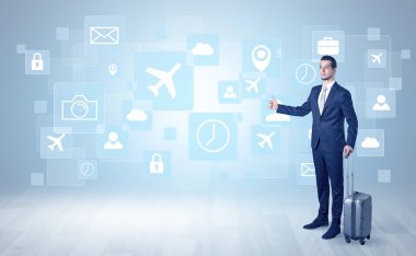 İşadamı sembolleri ile bir iş gezisi için yola