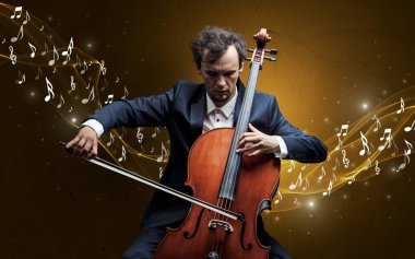Yalnız besteci üzerinde Çello çalan