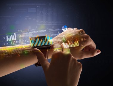 Smartwatch giyen kadın eli kapatın