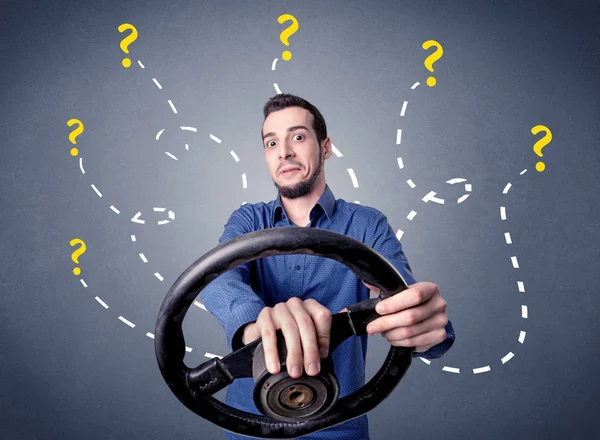 Man holding steering wheel — Stock Photo, Image