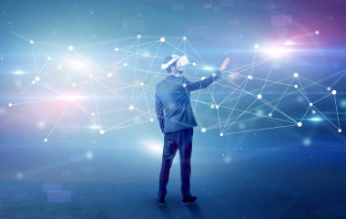 İşadamı vj gözlük ve bağlantı kavramı ile