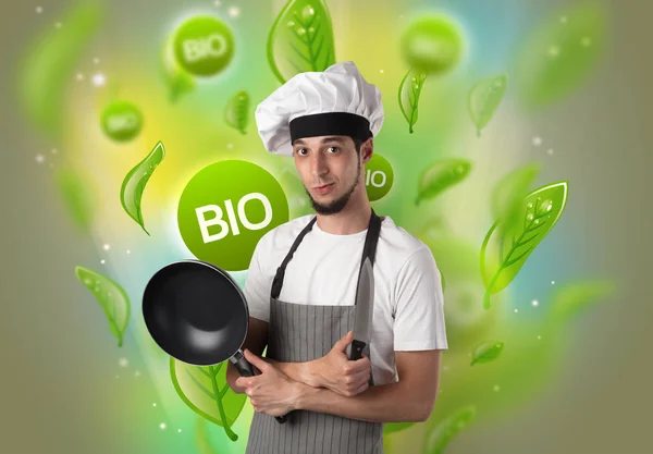 生物叶子概念和厨师肖像 — 图库照片