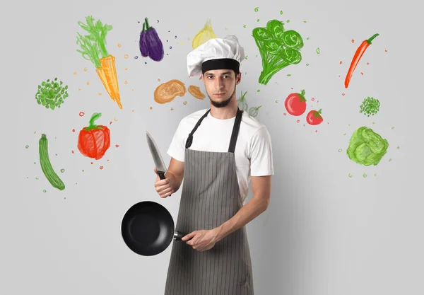 Cook with colourful drawn vegetables