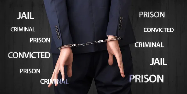 Gevangenis Veroordeeld Gevangenis Criminele Etiketten Met Nauwe Geboeid Man — Stockfoto