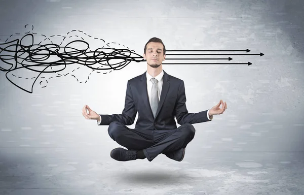 Businessman meditates with purifying doodle concept — Stock Photo, Image