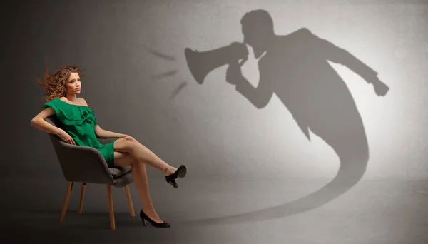 Dark shadow yelling to elegant lady — Stock Photo, Image