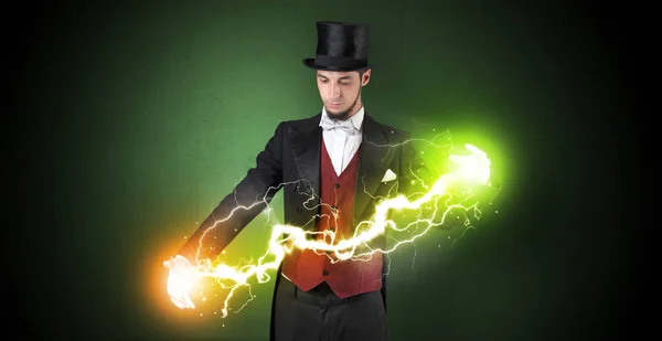 Magician energy between his hands — Stock Photo, Image