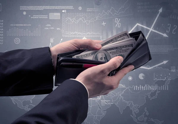 Uomo d'affari mano tira fuori il dollaro dal portafoglio — Foto Stock
