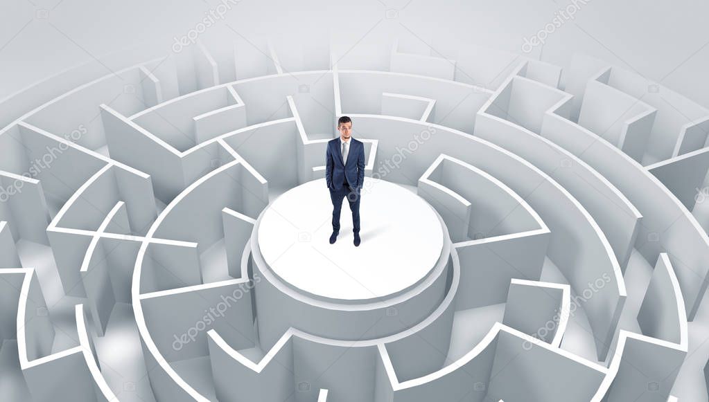 Businessman standing on the top of a maze